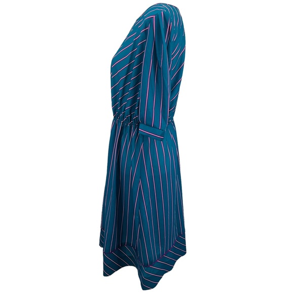 Vntg Jen Jen New York 70s Secretary Dress Teal Purple Pinstripes Puff sleeve M - Picture 7 of 13